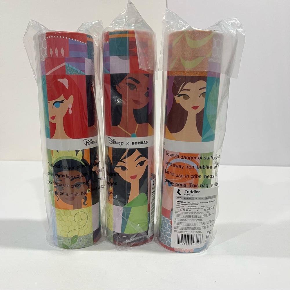 3 Bombas x Disney Princesses Premium Gripper Calf Crew Socks Toddler 5-8.5 Lot